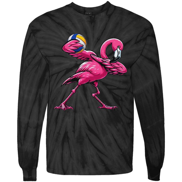 Dabbing Flamingo Costume Volleyball Player Fan Lover Team Tie-Dye Long Sleeve Shirt