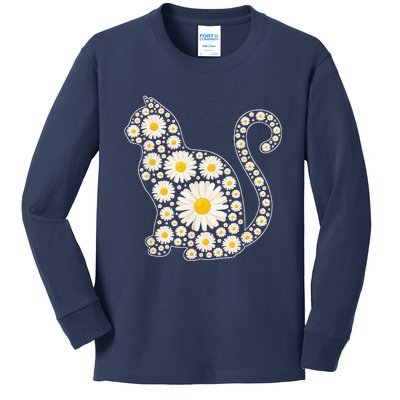 Daisy Flower Cat Mothers Day Daisy Flowers Lover Cat Mom Kids Long Sleeve Shirt