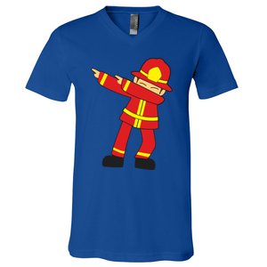 Dabbing Firefighter Cute Dancing Firefighter Gift Funny Gift V-Neck T-Shirt