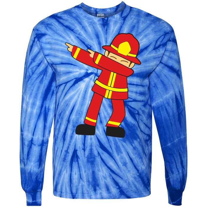 Dabbing Firefighter Cute Dancing Firefighter Gift Funny Gift Tie-Dye Long Sleeve Shirt