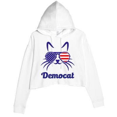 Democat Funny Cat Ladies For Kamala Crop Fleece Hoodie