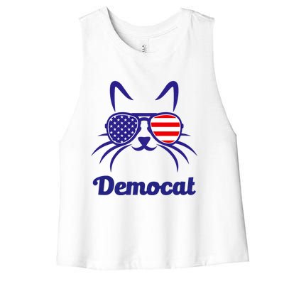 Democat Funny Cat Ladies For Kamala Women's Racerback Cropped Tank