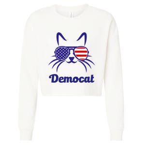 Democat Funny Cat Ladies For Kamala Cropped Pullover Crew