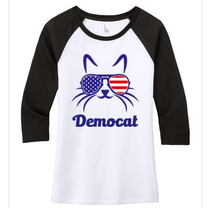 Democat Funny Cat Ladies For Kamala Women's Tri-Blend 3/4-Sleeve Raglan Shirt