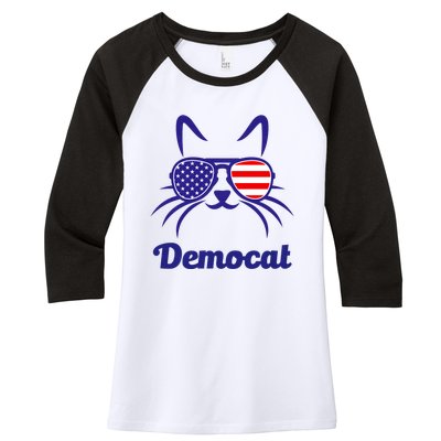 Democat Funny Cat Ladies For Kamala Women's Tri-Blend 3/4-Sleeve Raglan Shirt