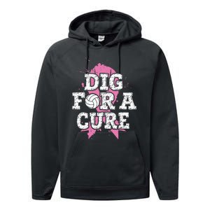 Dig For Cure Volleyball Breast Cancer Awareness Support Performance Fleece Hoodie