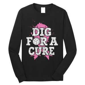 Dig For Cure Volleyball Breast Cancer Awareness Support Long Sleeve Shirt