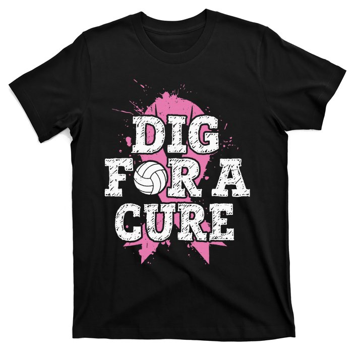 Dig For Cure Volleyball Breast Cancer Awareness Support T-Shirt