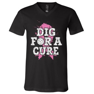 Dig For Cure Volleyball Breast Cancer Awareness Support V-Neck T-Shirt