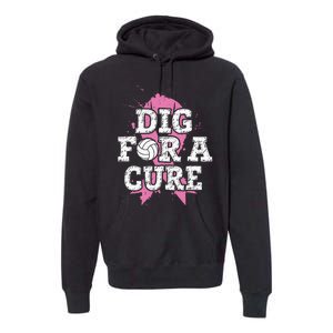 Dig For Cure Volleyball Breast Cancer Awareness Support Premium Hoodie