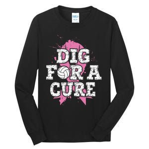 Dig For Cure Volleyball Breast Cancer Awareness Support Tall Long Sleeve T-Shirt