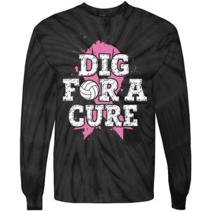 Dig For Cure Volleyball Breast Cancer Awareness Support Tie-Dye Long Sleeve Shirt