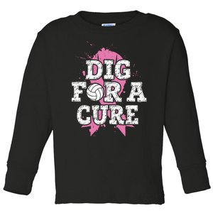 Dig For Cure Volleyball Breast Cancer Awareness Support Toddler Long Sleeve Shirt