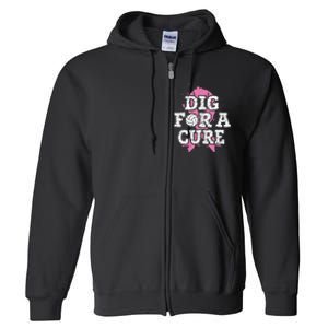 Dig For Cure Volleyball Breast Cancer Awareness Support Full Zip Hoodie