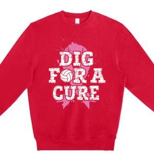 Dig For Cure Volleyball Breast Cancer Awareness Support Premium Crewneck Sweatshirt