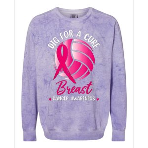 Dig For Cure Ribbon Volleyball Breast Cancer Awareness Colorblast Crewneck Sweatshirt