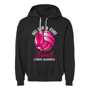 Dig For Cure Ribbon Volleyball Breast Cancer Awareness Garment-Dyed Fleece Hoodie