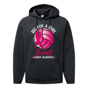 Dig For Cure Ribbon Volleyball Breast Cancer Awareness Performance Fleece Hoodie