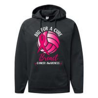 Dig For Cure Ribbon Volleyball Breast Cancer Awareness Performance Fleece Hoodie