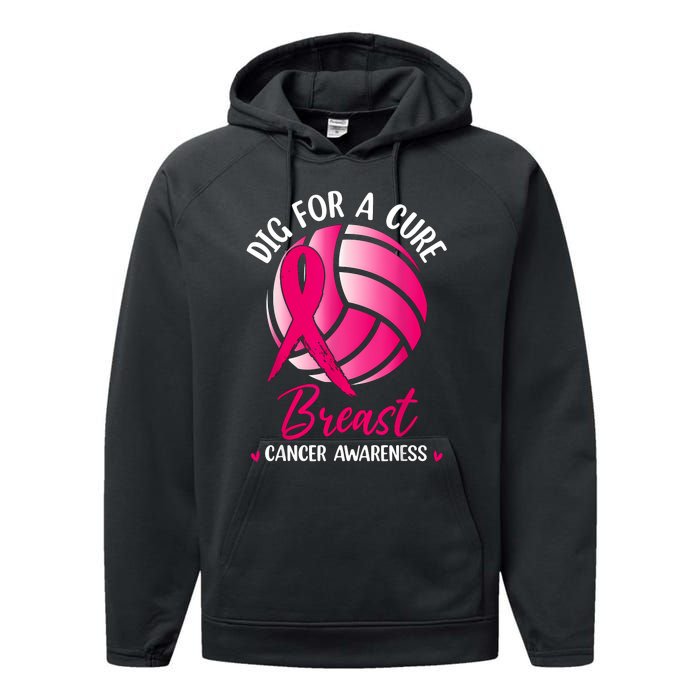 Dig For Cure Ribbon Volleyball Breast Cancer Awareness Performance Fleece Hoodie