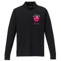 Dig For Cure Ribbon Volleyball Breast Cancer Awareness Performance Long Sleeve Polo