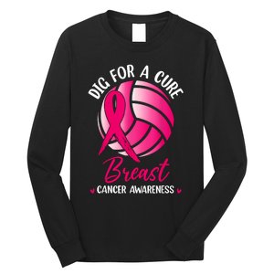 Dig For Cure Ribbon Volleyball Breast Cancer Awareness Long Sleeve Shirt