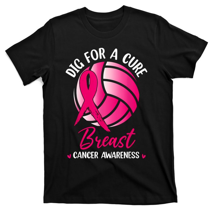 Dig For Cure Ribbon Volleyball Breast Cancer Awareness T-Shirt