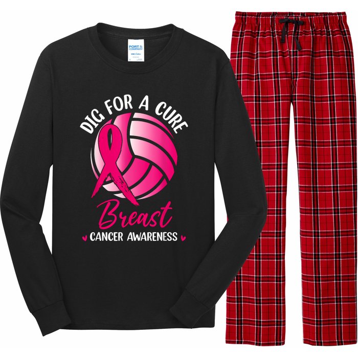 Dig For Cure Ribbon Volleyball Breast Cancer Awareness Long Sleeve Pajama Set