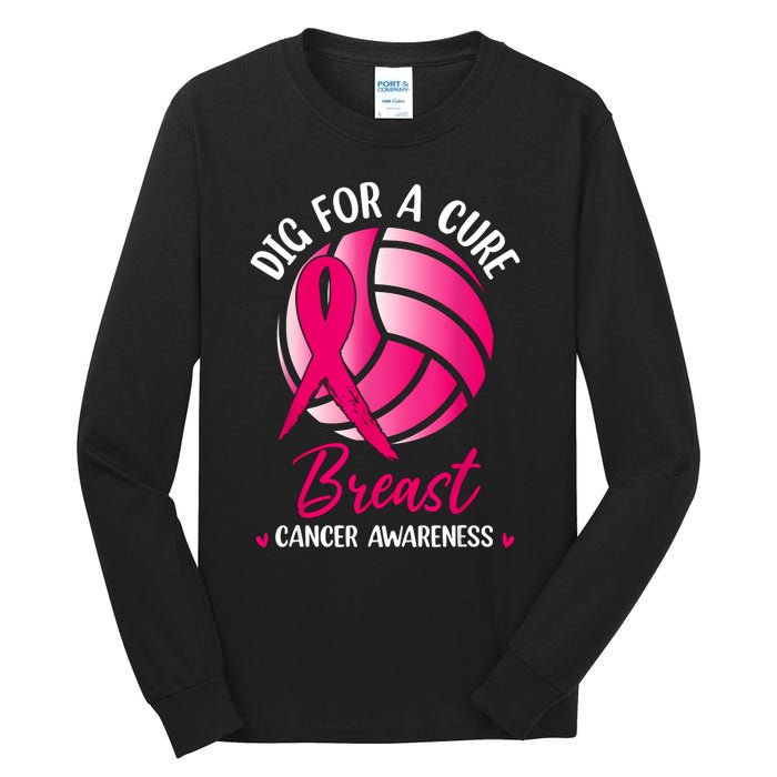 Dig For Cure Ribbon Volleyball Breast Cancer Awareness Tall Long Sleeve T-Shirt