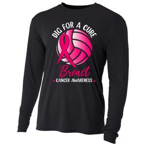 Dig For Cure Ribbon Volleyball Breast Cancer Awareness Cooling Performance Long Sleeve Crew