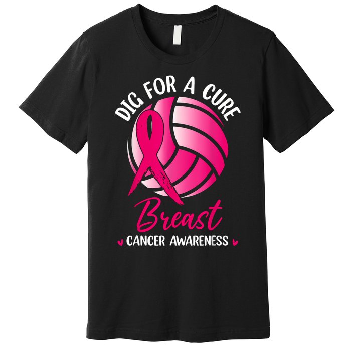 Dig For Cure Ribbon Volleyball Breast Cancer Awareness Premium T-Shirt