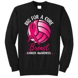 Dig For Cure Ribbon Volleyball Breast Cancer Awareness Tall Sweatshirt