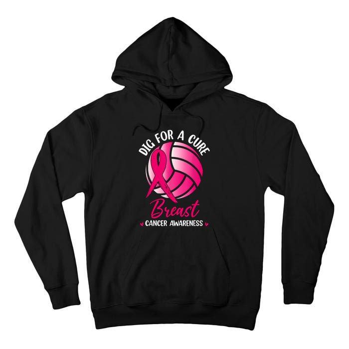 Dig For Cure Ribbon Volleyball Breast Cancer Awareness Tall Hoodie