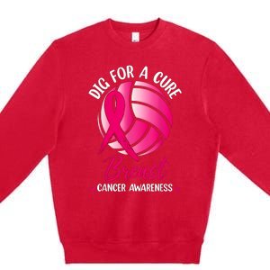 Dig For Cure Ribbon Volleyball Breast Cancer Awareness Premium Crewneck Sweatshirt