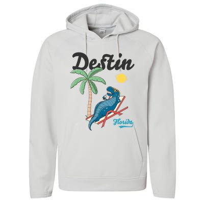 Destin Florida Cool Gift Beach Dinosaur Tgiftrex Family Vacation Gift Performance Fleece Hoodie