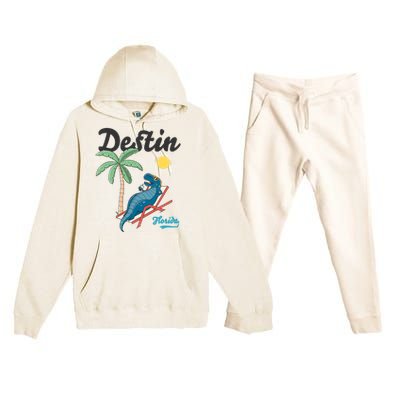 Destin Florida Cool Gift Beach Dinosaur Tgiftrex Family Vacation Gift Premium Hooded Sweatsuit Set