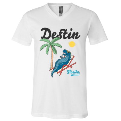 Destin Florida Cool Gift Beach Dinosaur Tgiftrex Family Vacation Gift V-Neck T-Shirt