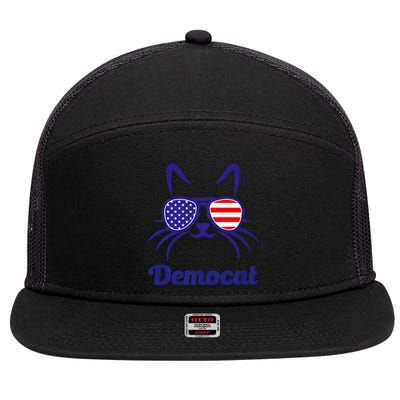 Democat Funny Cat Ladies For Kamala Harris Democrat Lady 7 Panel Mesh Trucker Snapback Hat