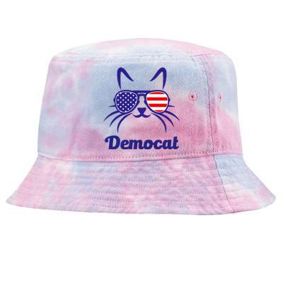 Democat Funny Cat Ladies For Kamala Harris Democrat Lady Tie-Dyed Bucket Hat