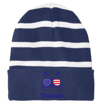 Democat Funny Cat Ladies For Kamala Harris Democrat Lady Striped Beanie with Solid Band