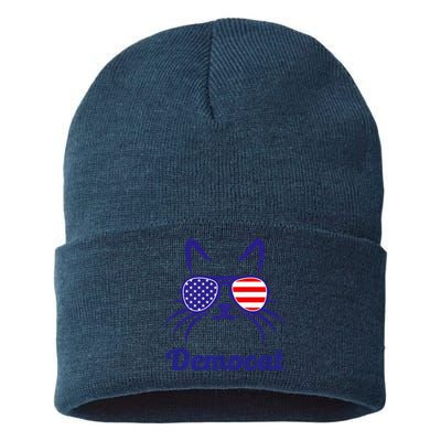 Democat Funny Cat Ladies For Kamala Harris Democrat Lady Sustainable Knit Beanie