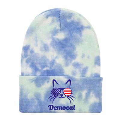 Democat Funny Cat Ladies For Kamala Harris Democrat Lady Tie Dye 12in Knit Beanie