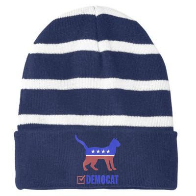 Democat Funny Cat Ladies For Kamala Yes We Kam Striped Beanie with Solid Band