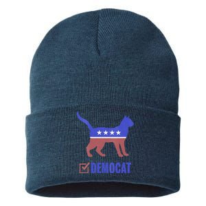 Democat Funny Cat Ladies For Kamala Yes We Kam Sustainable Knit Beanie