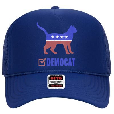 Democat Funny Cat Ladies For Kamala Yes We Kam High Crown Mesh Back Trucker Hat