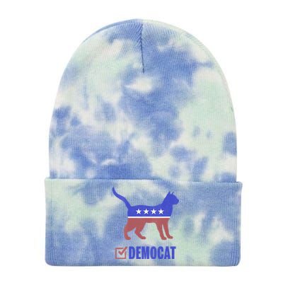 Democat Funny Cat Ladies For Kamala Yes We Kam Tie Dye 12in Knit Beanie