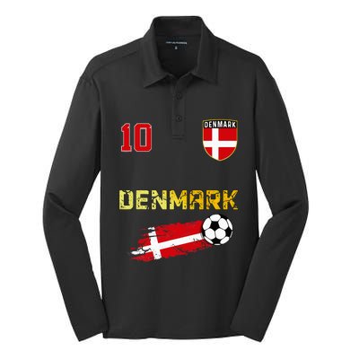 Denmark Flag Danish Pride Lovers Silk Touch Performance Long Sleeve Polo