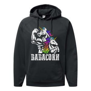 Dadacorn Fathers Day Gift For Dad Of Unicorn Daughter Performance Fleece Hoodie