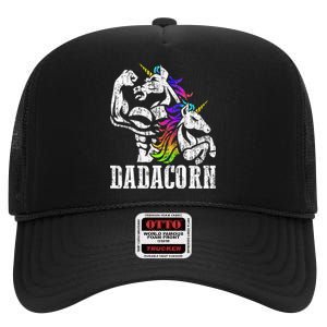 Dadacorn Fathers Day Gift For Dad Of Unicorn Daughter High Crown Mesh Back Trucker Hat