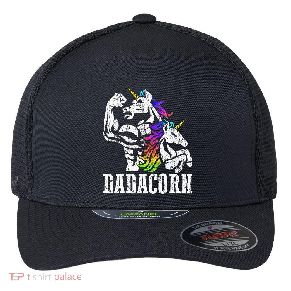 Dadacorn Fathers Day Gift For Dad Of Unicorn Daughter Flexfit Unipanel Trucker Cap